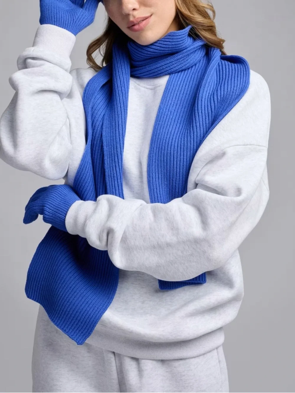 Ribbed Knit Scarf - Cobalt Blue Women’s Winter Wrap